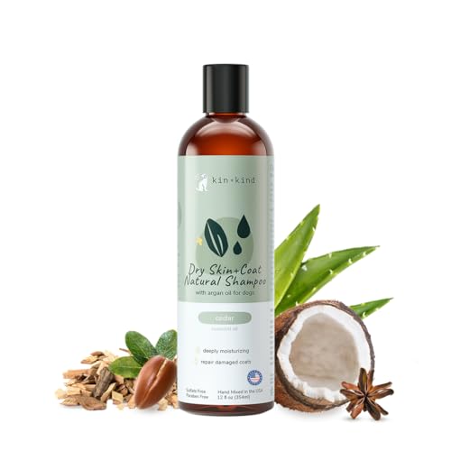 kin+kind Organic Dog Shampoo Itchy Skin Relief – Natural Dog Shampoo for Dry, Sensitive Skin – Moisturizing Formula with Coconut Oil, Olive Oil & Cedarwood – Grooming Supplies – Made in USA 12 fl oz