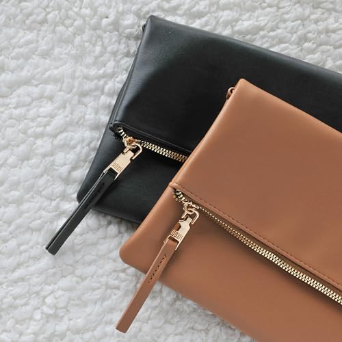 Women's Zipper Foldover Clutch Vegan Leather Envelope Cross body Bag with Chain Strap - Image 7