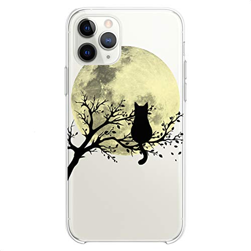 Cavka TPU Case Compatible with iPhone 16e 15 14 13 12 11 Pro Max Plus Mini Xs Xr X 8 7 6 5 SE Clear Girls Cat Kawaii Cute Kitten Teen Slim Black Animal Moon Print Design Flexible Silicone Cute Kids