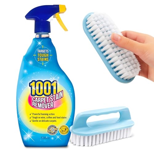 1001 Carpet Cleaner Spray 500ml + Brush – Pet Stain & Odor Eliminator for Rugs, Car Seats, Fabric & Furniture – Carpet Stain Spray – Tough on Pet Messes, Safe for Fabric