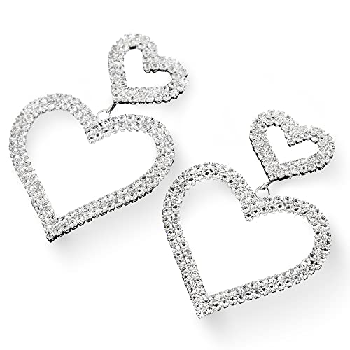 Rave Envy Heart Earrings for Women Trendy - Silver Heart Dangle Earrings with Diamond Like Look - Fashionable Statement Earrings for Womens - Perfect Heart Jewelry as Valentines, Birthday2