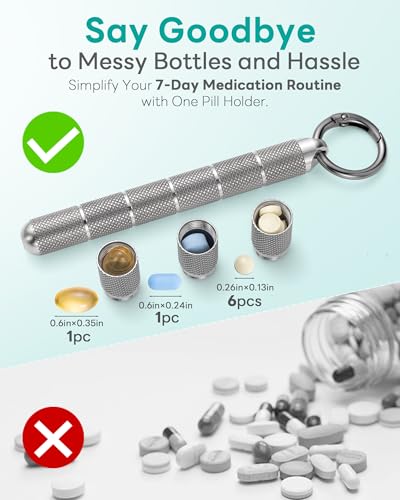 Image of TISUR Titanium Keychain Pill Holder Small Metal Pill Case | Portable Waterproof Pill Container,Travel Pill Bottle Box for Purse