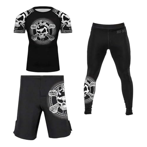 DEHAHA Mens Boxing Track Suits Short Sleeve Shirts Tights Shorts 3 Pieces, XX-Large