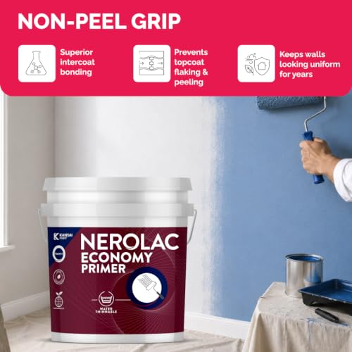 Image of Nerolac Economy Interior Primer (10L) | Water Thinnable (White) | Japanese technology | Interior Wall Primer | Matt Finish | Fast Drying | Good Coverage | 10 Litres