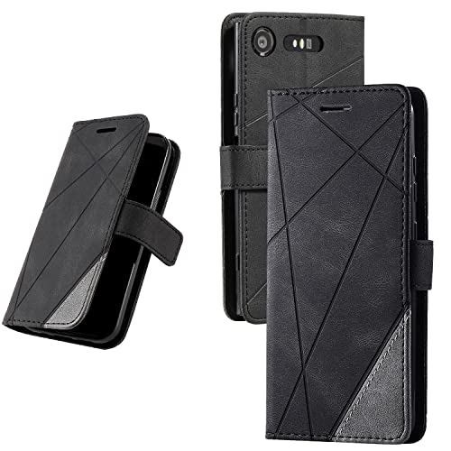 UnivoColors Sony Xperia Xz1（ SOV36 / SO-01K）手帳型ケース カード収納 スタンド機能 サイドマグネット TPUケース 軽量 ストラップ付き QI充電対応 横置き機能 防指紋 レンズ保護 全面保護 (ブラック)のサムネイル