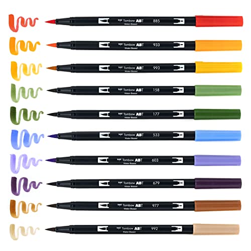 Tombow 56168 Dual Brush Pen Art Markers, Secondary, 10-Pack. Blendable, Brush And Fine Tip Markers #TOP4
