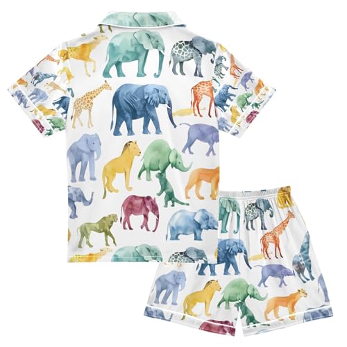 senya Animals Silhouettes Satin Summer Pajama Sets Silk Short Sleeve Button Down Sleepwear2