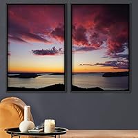 2 Piece Framed Canvas Wall Art Sunset and Ocean Landscape Canvas Prints Home Artwork Decoration for Living Room,Bedroom - 16