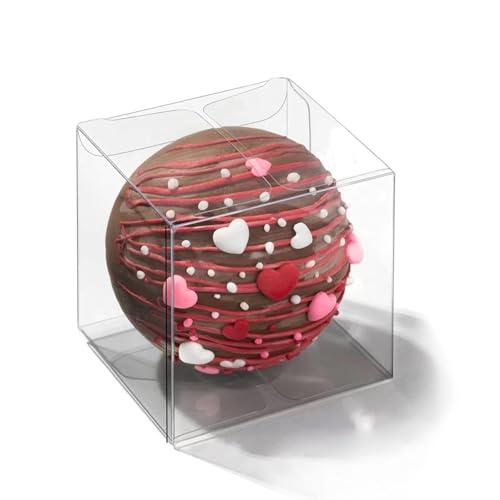 SLShePack 50Pack Clear Hot Chocolate Bomb Boxes Small Gift Boxes for Cupcake Candies Birthday Wedding Party Favor Boxes( 3x3x3Inches)