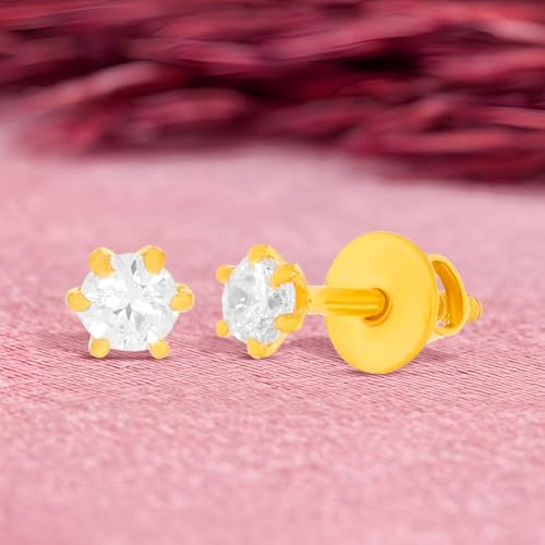 WHP JEWELLERS Mini White Stone Yellow Gold Earrings for Women 22 K | 22 Carat Gold Earrings 916 | Gold Earrings Set | Gold Studs for Women | Womens Fashion Jewellery | Great for... - Image 2