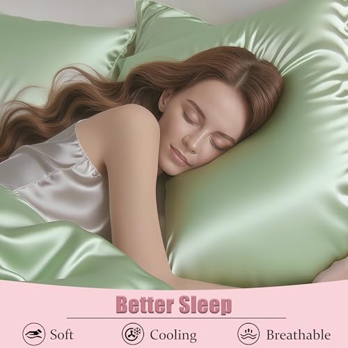 Mulberry Silk King Size Pillow Cases Set of 2, Ultra Smooth Soft Breathable Cooling Pillow Cases for Hot Sleepers, Silk Satin Pillowcases 2 Pack with Zipper for Hair and Skin, Gifts for Women