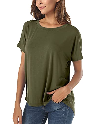 Image of Herou Women Loose Fit T-Shirts Soft Short Sleeve Crew Neck Casual Tee Tops | Lightweight,Basic,Workout,Comfortable,High Low Hem,Oversized