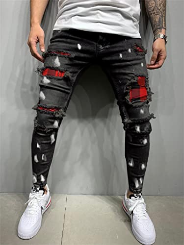 Men's Slim-fit Ripped Tapered Biker Jeans Pants Distressed Destroyed Slim Fit Jean Ripped Holes Skinny Denim Pants2