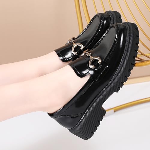 Image of Loafers for Women Chunky Loafers Women Womens Loafer Shoes Platform Heel | Comfortable Leather Penny Buckle Chain Non-Slip Work Dress Business Casual Office Formal School Ladies Women's Slip-On