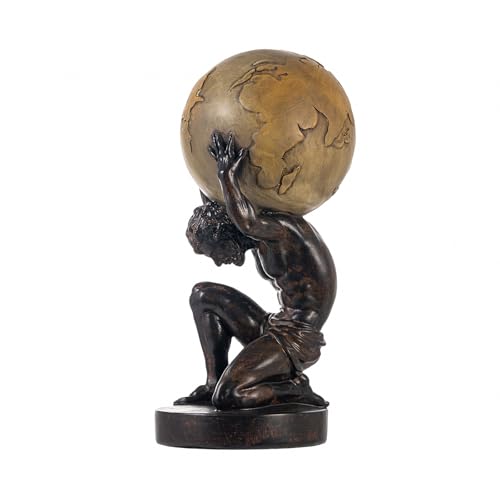 Lukitas Atlas Holding Up World Statue and Sculpture, Lifting The Earth Figurine Decor, Creative Ornament for Home Office Living Room, Brown, Resin 11.5\'\'