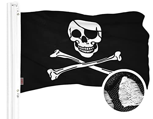 G128 Pirate Jolly Roger Bones Flag | 1x1.5 Ft | ToughWeave Series Embroidered 300D Polyester | Novelty Flag Embroidered Design Indoor/Outdoor Brass Grommets