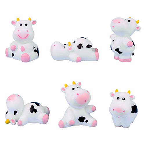 6 Pcs Cow Figures for Kids, Cute Animal Toys Set Cake Toppers Cow Fairy Garden Miniature Figurines Collection Playset for Christmas Birthday Gift Desk Decoration
