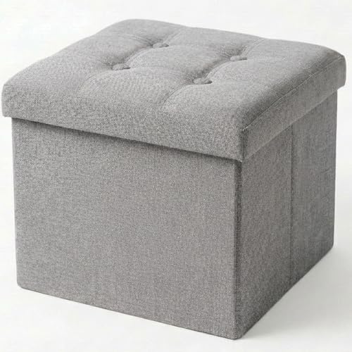 edihome, Puff Almacenaje Plegable, (38 x 38 x 38 cm), Baul, Otomana con Tapa – Banco de Tela Organizador y Asiento para Dormitorio y Pie de Cama (Gris Claro, 38 x 38 x 38 cm)