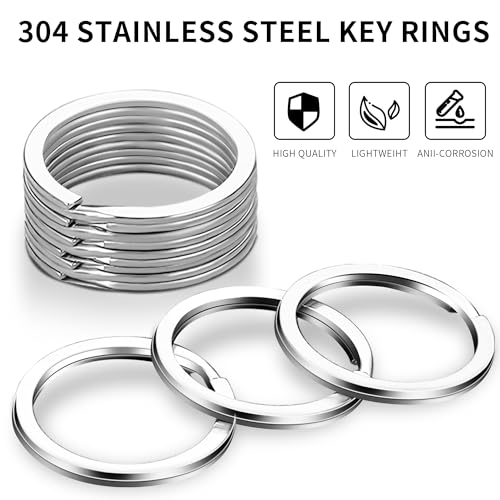 Image of Gkeygo Key Rings, 12 pcs Stainless Steel Key Ring for Keychains, 1inch Flat Split Keychain Ring for Car Keys Dog Ring Tag Lanyards Home School Office DIY, Silver