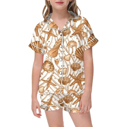 Girls Satin Silk 𝐏a𝐣amas Set Short Sleeve Button-Down 𝐏𝐣s 𝐋oun𝐠ewear Sets with Shorts Cute Print Silk 𝐒lee𝐩wear