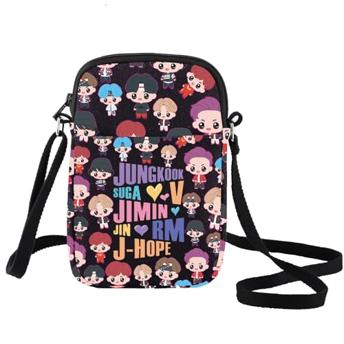 LEVLO Korean Group - Bolsa cruzada para fanáticos del ejército K-pop, bolsa de hombro con nombre, mercancía para amantes del K-pop, Army C Black