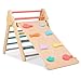 Kinder Klettergerüst Holz Indoor, 2in1 Klettergerüst Set mit Dreiecksklettergerüst und doppelseitiger Rutsche, 8 Kletterbretter mit glatter Oberfläche, Kinder Kletterspielzeug, Regenbogen