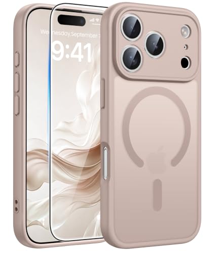 Image of FNTCASE for iPhone 17 Pro-Max Case: Translucent Desert Gold Slim Matte Cover Compatible with MagSafe, Full Camera Protection & Tempered Glass Protector, 14FT Military Grade Drop Tested