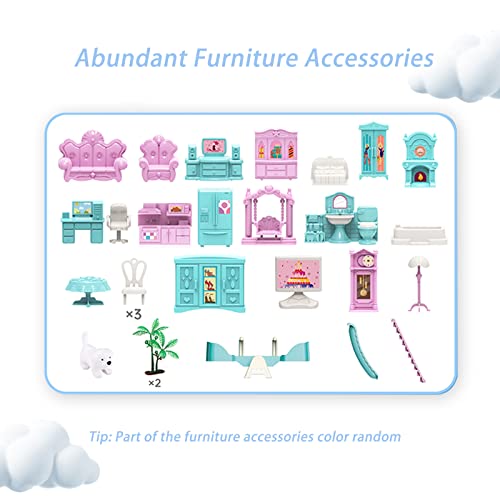 Pemalin 9 Room Doll House For Girls, Dream House Playset With 1 Dog, 2 Trees And 25 Furniture Accessories, Pretend Play Princess Toys House As Birthday & Christmas Gifts. #TOP2