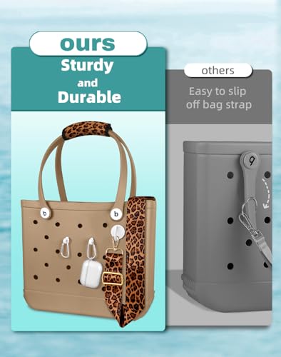 Image of Bag Strap Crossbody Charms for Bogg Bag Accessories - Shoulder Strap Neoprene Luggage Handle Wrap for Suitcase & 2 Key Holders Brown Leopard