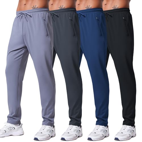 VGVB Mens 4 Pack Athletic Sweatpants Workout Running Sweatpants Gym Joggers Pants with Zipper Pockets,X-Large