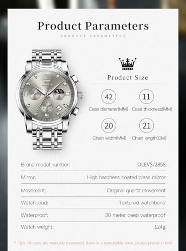 Image of OLEVS Watch for Men Diamond Business Dress Analog Quartz Stainless Steel Waterproof Luminous Date Two Tone Luxury Casual Wrist Watch Blue