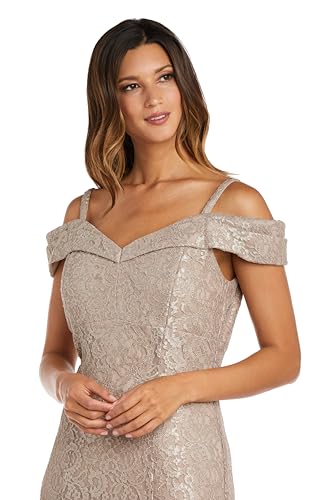 Image of R&M Richards Women's Embellished Full-Length Gown W /Illusion V-Neck & Back Zipper - Evening Cocktail Party Attire
