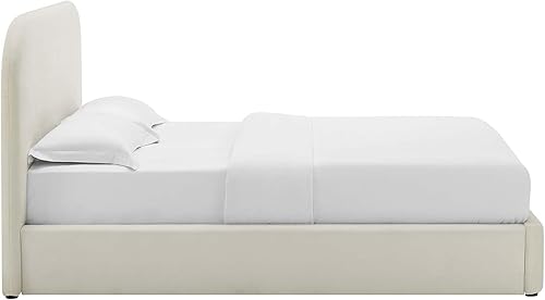 Miniatura 5 de Modway Keynote - Marco de cama moderno tamaño Queen con cabecera curva en forma de arco en Alabaster, tapizado en terciopelo de alto rendimiento,