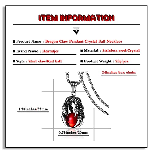 Punk Rock Stainless Steel Dragon Claw Pendant Crystal Ball Necklace,24inches Link Chain2
