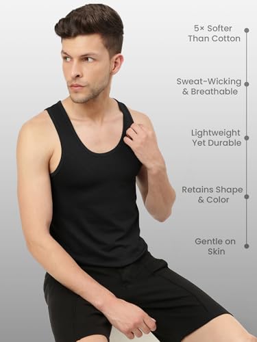 Image of Freecultr Vest for Men | Bamboo Sleeveless Super Soft Round Neck Gym Comfort Vests | Workout Regular Fit Innerwear | Breathable Sando with Long Hemline | Set of Three Pieces