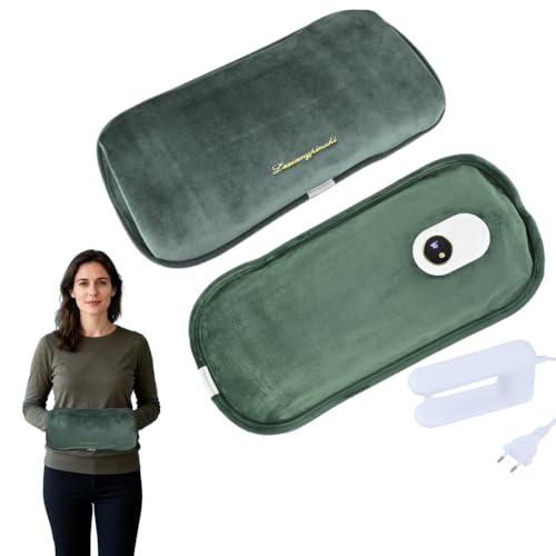 WRQIOO Elektrische Wärmflasche, Wärmflasche mit Bezug, Wiederaufladbar & Kabellos, 39CM Erweitert 2-teiliges Set mit Flanellbezug, Digitalanzeige,...