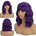 Mxayhnajxl Dark Purple Wigs with Bangs for Women 14 Inch Short Wavy Bob Wigs Synthetic Bob Wig Curly Wig Heat Resistant Colorful Wavy Wig Cosplay Wigs For Daily Party Halloween