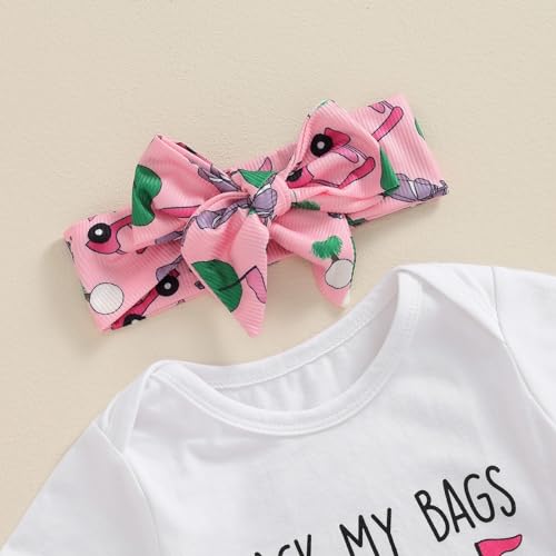 Newborn Baby Girl Golf Outfit Letters Short Sleeve Romper Golf Cart Bell Bottoms 3Pcs Set Infant Summer Clothes2