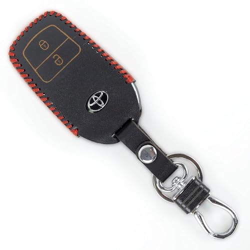 Image of Leather Smart Car Key Cover Case with Metal Hook Keychain Toyota Fortuner, Innova Crysta (Black)