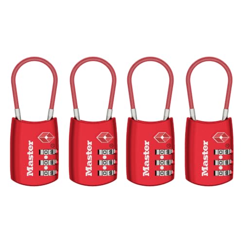 Image of Master Lock TSA Approved Combination Luggage Lock, 4-Pack, 4688REDEC4 | TSA Accepted Set Your Own Combination Travel Lock for Suitcases, Backpacks, Airport Security, Resettable 3-Digit Lock