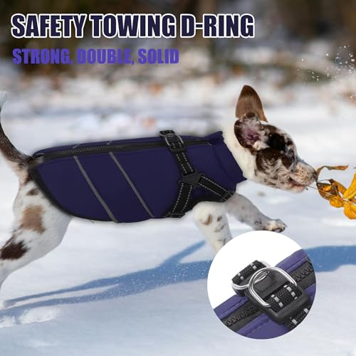 Mitili Warme Hundemantel Wasserdicht mit Geschirr, Reflektierend Hundejacke Winter für Kleine und Mittlere Hunde, Winddichte Hunde Wintermantel, Outdoor Hundeweste (Marineblau, M)