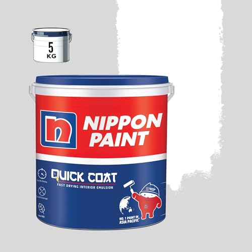 Nippon Paint Quick Coat Interior Emulsion Paint - 5 KG (WHITE)-Quick Drying, Good Coverage, Low VOC-Paint for Wall, Living Room