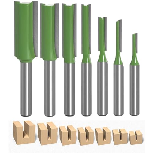 Image of Serplex 7Pcs Router Bit Set 1 /4 inch Shank Tungsten Carbide 3 /4 /5 /6 /8 /10 /12mm | Dado Groove Cutting for Wood Design, Palm Router Use, Straight Trimming, Seven Diameter Options