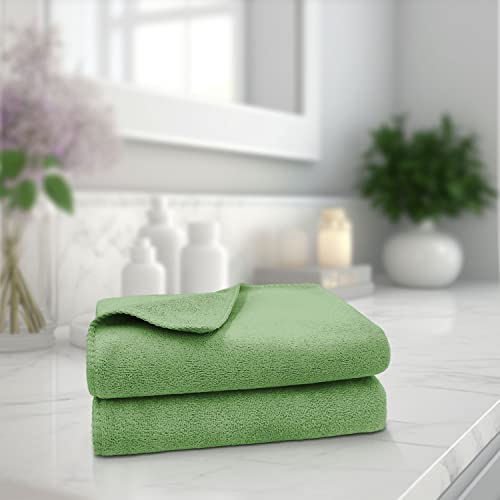 Image of Sassoon Venir Microfiber 2 Piece Hand Towels in 450 GSM (40x60cm, Green Color) - Absorbent & Quick Dry Multipurpose Hand Towels