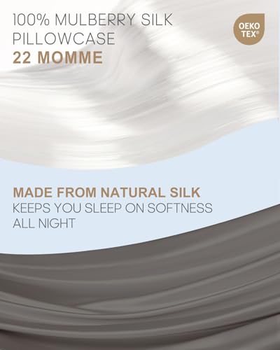 Image of THXSILK Set of 2 100% Mulberry Silk Pillowcases for Hair and Skin, Both Sides 22 Momme Pure Natural Silk Pillowcases, Soft Breathable Zipper Pillow Cases Queen Size 20 inchx30 inch, Dark Grey
