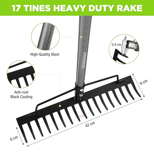 WORKPRO 165 cm Adjustable Garden Rake, 17 Tines Metal Head - Image 2