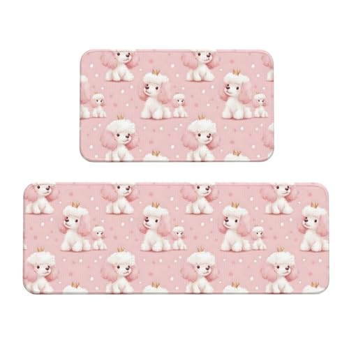 GVYGVY Antifatigue Kitchen Mats for Floor 2 Piece - Kawaii Poodle Dog Print Kitchen Rugs Washable, Non Slip Runner Rug Standing Mat for Office/Bathroom/Laundry/Home Decor and Accessories