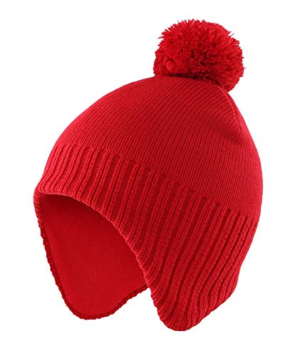 Home Prefer Boys Girls Winter Hats With Earflaps Beanie Hat Warm Knitted Kids Hat Red M #TOP16