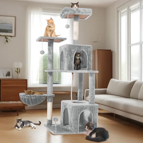 Torre para Gatos 54 Pulgadas con Hamaca y Rascadores miniatura 6