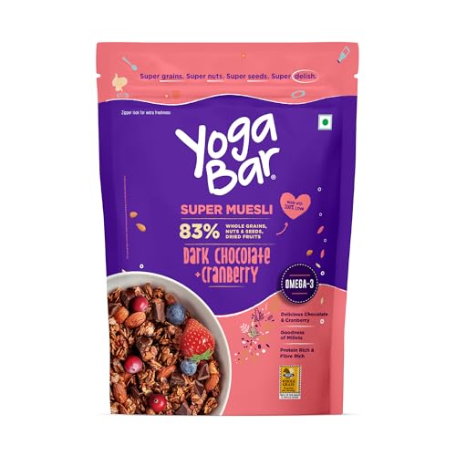 Yogabar Wholegrain Breakfast Muesli - Dark Chocolate and Cranberry, 700g (Super Saver Pack)